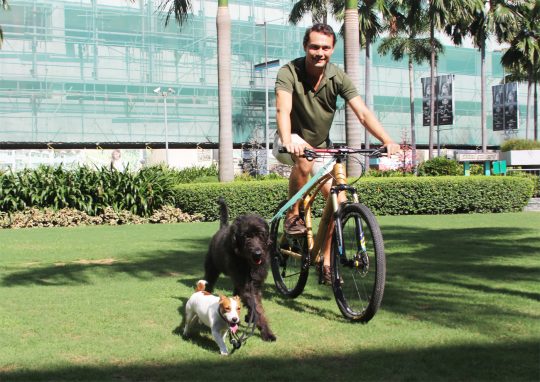 Bambike CEO and Founder Bryan McClelland bikes with Kem and Sombra like eco warriors on a Bamboo Bike 2