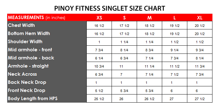 Filipino Size Chart