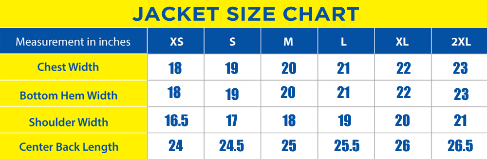 Unisex Jacket Size Chart