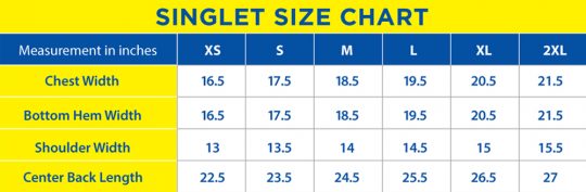 PF SUB 2 2016 Singlet Size Chart